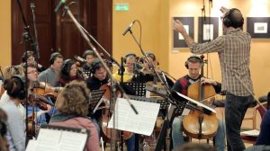 robert leslie bennett conducts orchestra in abbey road studios